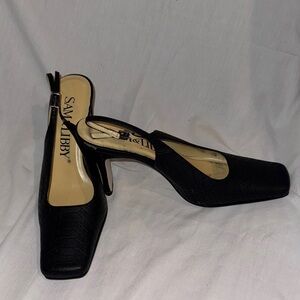 Sam & Libby Black Croc-Embossed Slingback Heels